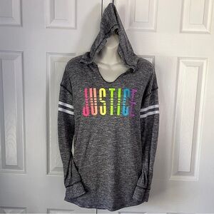 Justice Charcoal Hoodie with Multicolor Logo